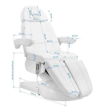 Электрическая косметологическая кушетка AZZURRO LUX 3м, белая, 3 мотора