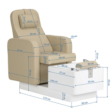 Kosmetologinis SPA pedikiūro krėslas SILLON ELYSIA, smėlio spalvos