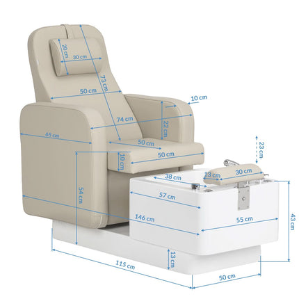 Kosmetologinis SPA pedikiūro krėslas SILLON ELYSIA, kreminis