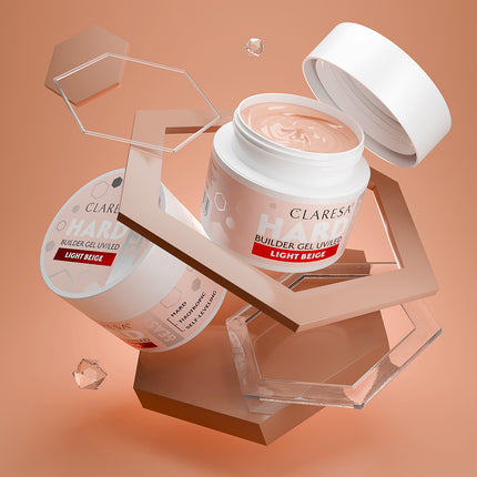 CLARESA HARD&EASY nagų statybinis gelis – LIGHT BEIGE atspalvis pedikiūrui ir manikiūrui, 12g tūris