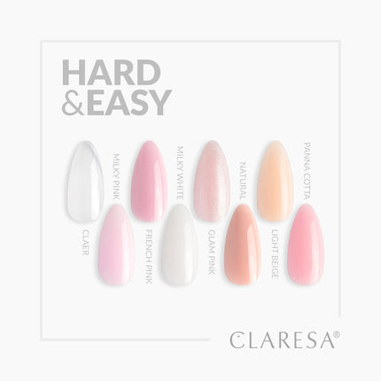 CLARESA HARD&EASY Milky White 45g – ilgalaikis statybinis gelis pedikiūrui ir manikiūrui profesionalams