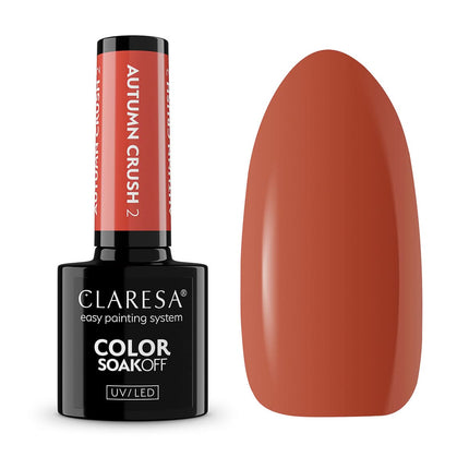 CLARESA hibridinis nagų lakas AUTUMN CRUSH 2 5g – šilta oranžinė su rūdžių karamelės atspalviu manikiūrui