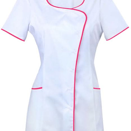 Туника для косметологов SPA 9, размер 44, белая с розовой отделкой