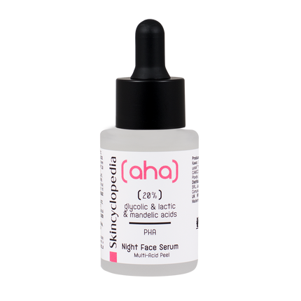 Skincyclopedia naktinis veido serumas su 20% AHA + PHA rūgščių kompleksu, 30ml
