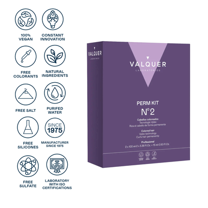 VALQUER plaukų cheminio garbanojimo rinkinys Nr. 2, skirtas dažytiems plaukams – 100+100+10 ml