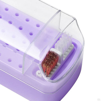 Frezos antgalių dėklas su dangteliu ir valymo šepetėliu, violetinis