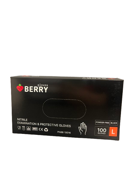 Vienkartinės nitrilinės pirštinės Berry Black L, juodos