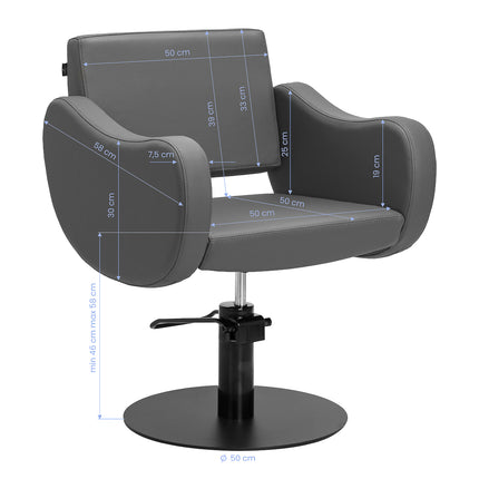 Profesionali kirpyklos kėdė GABBIANO SEVILLA pilkai juoda – ergonomika ir higiena salone