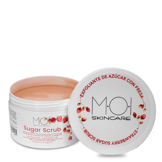 MOI Skincare braškinis cukraus šveitiklis, 99 % natūralių ingredientų, 250 g