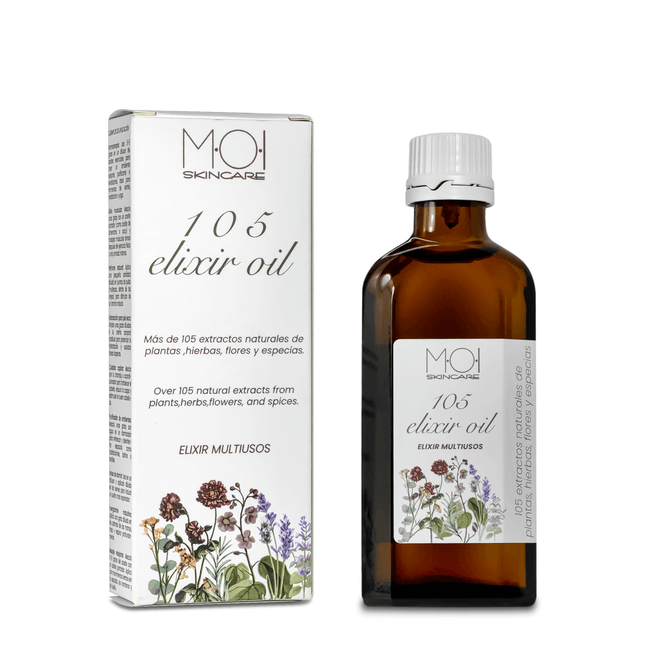 MOI Skincare eliksyrinis aliejus veidui, plaukams ir kūnui su 105+ natūralių ekstraktų, 100ml