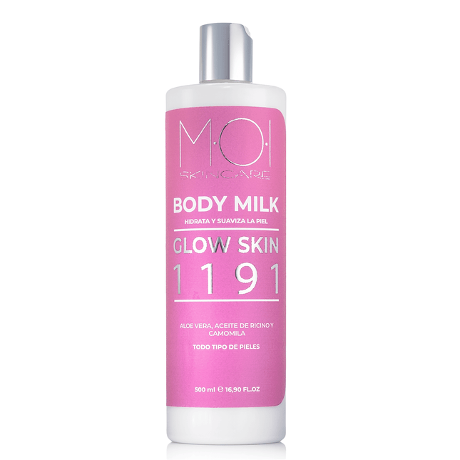 MOI Skincare kūno losjonas Body Milk Glow Skin su alijošiumi, ricinų aliejumi ir ramunėlėmis, 500 ml
