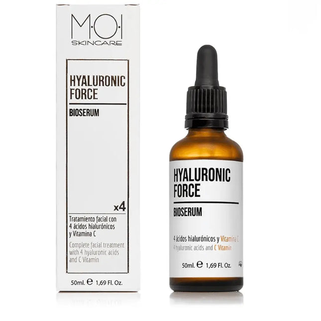 MOI Skincare intensyviai drėkinantis bioserumas veidui su 4 hialurono rūgštimis, 50 ml