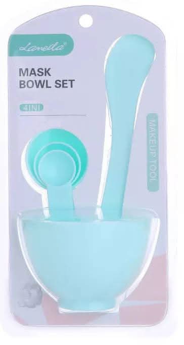 Alginatinių kaukių aplikavimo įrankių rinkinys, mėlynas (silikoninis dubenėlis, mentelė, teptukas, šaukšteliai) - Beauty Kit