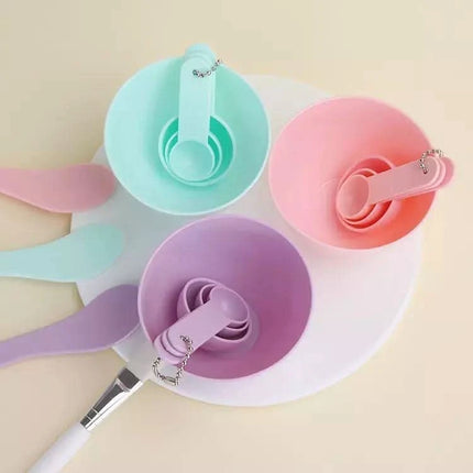 Alginatinių kaukių aplikavimo įrankių rinkinys, mėlynas (silikoninis dubenėlis, mentelė, teptukas, šaukšteliai) - Beauty Kit