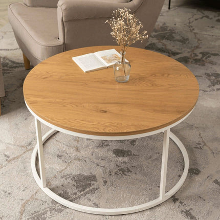 Apvalus kavos staliukas ANN MAX, ąžuolas / balta - Beauty Kit