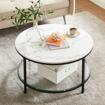 Apvalus kavos staliukas LCT071B13, baltas marmuras - Beauty Kit