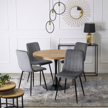 Apvalus stalas LINO 100 cm, auksinis ąžuolas/juodas - Beauty Kit