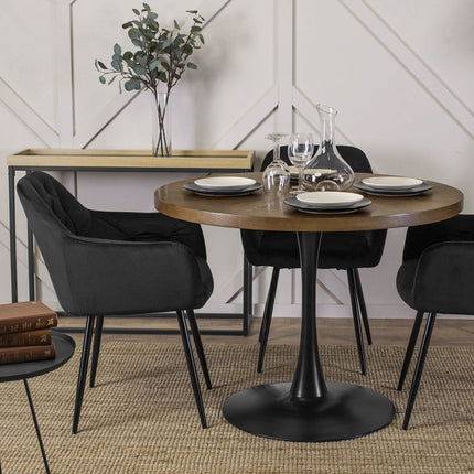 Apvalus stalas LINO 100 cm, riešutas/juodas - Beauty Kit