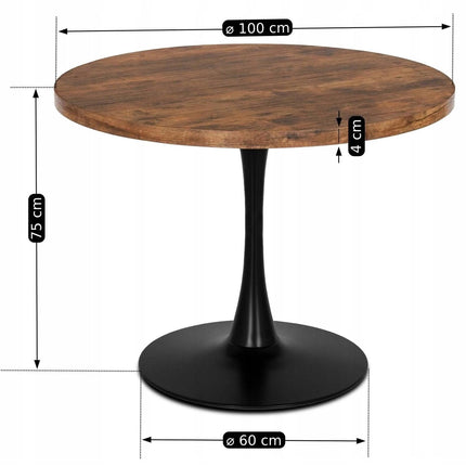 Apvalus stalas LINO 100 cm, rustic ąžuolas/juodas - Beauty Kit
