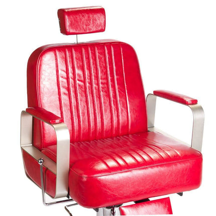 BS HOMER BH-31237 raudona barberio kėdė modernioje kirpykloje – ergonomiška ir stilinga