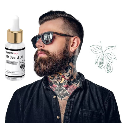 Kompaktiškas MR BEARD OIL aliejukas barzdos minkštinimui ir drėkinimui – idealus kirpyklos klientams