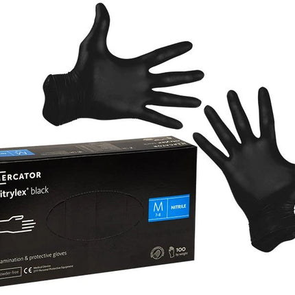 Перчатки одноразовые нитриловые MERCATOR Nitrylex Black, размер S, черные сп., без пудры, 100 шт.