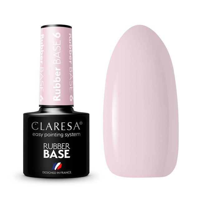 CLARESA RUBBER BASE 6 gelinio lako kaučiukinė bazė 5g – rožinė hibridinio manikiūro bazė profesionaliam salonui