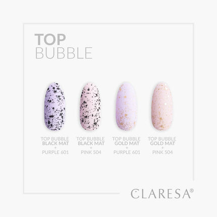 CLARESA Top Bubble Black Matt 5g – išskirtinis tekstūrinis nagų dizainas be papildomų įrankių pedikiūrui ir manikiūrui