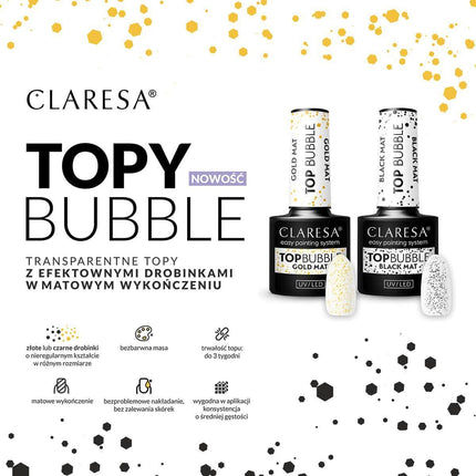 CLARESA Top Bubble Black Matt – matinis top coat su burbuliukų efektu profesionaliam nagų dizainui