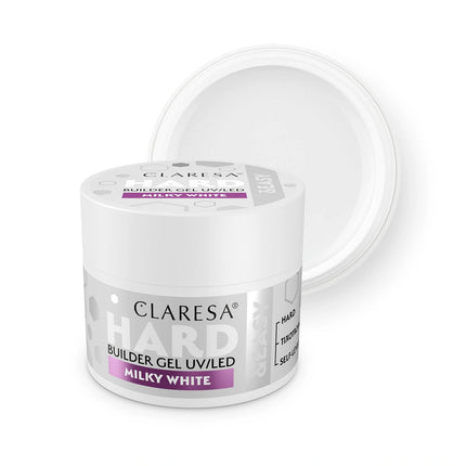 Claresa Hard&Easy statybinis gelis nagams Milky White 12g – profesionalus kietas UV gelis nagų technikiams