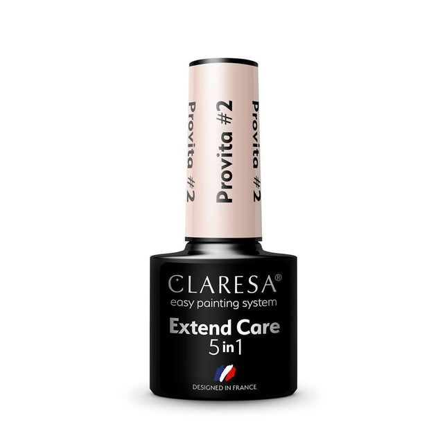 CLARESA hibridinė gelinio lako bazė Extend Care 5 in 1 Provita 2 5g – manikiūro bazė su vitaminu E, biotinu ir kalciu nagams