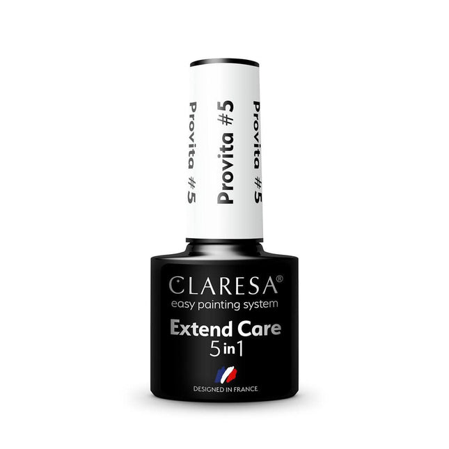 CLARESA hibridinė gelinio lako bazė Extend Care 5 in 1 Provita 5 g – manikiūro bazė su vitaminu E, biotinu ir kalciu trapiems