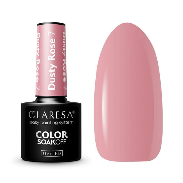 CLARESA hibridinis nagų lakas DUSTY ROSE 7 5g – prislopintos rožinės spalvos manikiūro lakas profesionalams