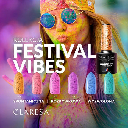 CLARESA hibridinis nagų lakas manikiūrui – neužliejantis odelių Festival Vibes 4 tvari spalva 5g