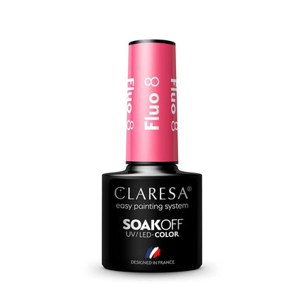 CLARESA hibridinis nagų lakas manikiūrui – FLUO 8 sodri fluorescencinė spalva 5g