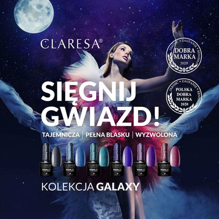 CLARESA Galaxy Green 5g – blizgančių dalelių žalias hibridinis nagų lakas pedikiūrui ir manikiūrui