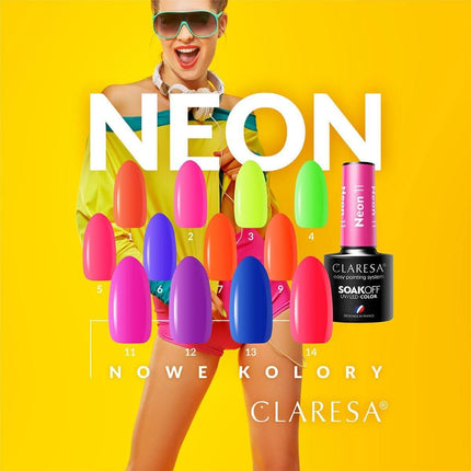 CLARESA NEON 13 hibridinis lakas – intensyvus blizgesys, neužliejantis odelių, idealus manikiūro meistrams