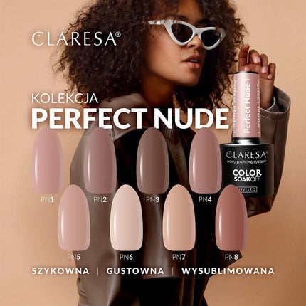 CLARESA PERFECT NUDE hibridinis lakas – intensyvus blizgesys ir patvari formulė nagų salonui