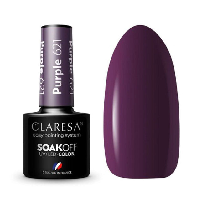 CLARESA hibridinis nagų lakas PURPLE 621 5g – šiltas purpuro atspalvis WARM FEELINGS kolekcija, manikiūras pedikiūras