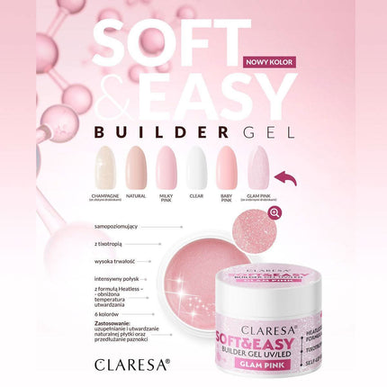 CLARESA nagų gelis Soft&Easy Glam Pink, 45g - Beauty Kit