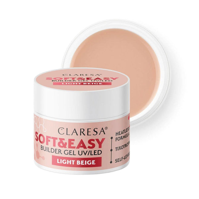 CLARESA Soft&Easy Light Beige statybinis nagų gelis 45g manikiūrui ir pedikiūrui – ilgalaikė profesionali stilizacija