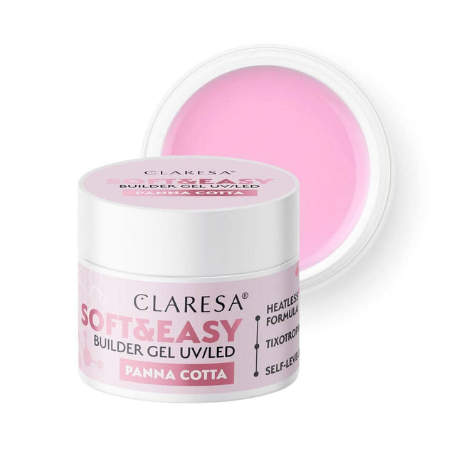 CLARESA nagų gelis Soft&Easy Panna Cotta 90g – statybinis gelis manikiūrui ir pedikiūrui salonams