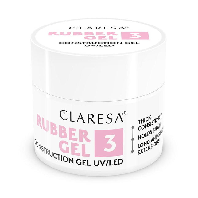 CLARESA RUBBER GEL 3 nagų priauginimo gelis profesionalams, 90 g – tanki, temperatūrai atspari formulė manikiūrui