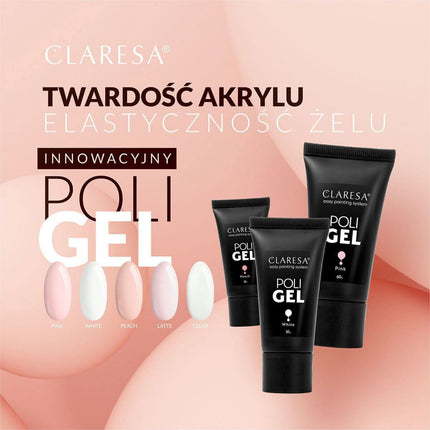 CLARESA Poli Gel Peach manikiūrui – profesionalus nagų ilginimas dual form metodu, 30g talpyklė salonams