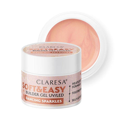 CLARESA Soft&Easy DANCING SPARKLES statybinis gelis 45g – blizgantis nagų gelis manikiūro specialistams