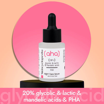 Skincyclopedia naktinis veido serumas su 20% AHA + PHA rūgščių kompleksu, 30ml
