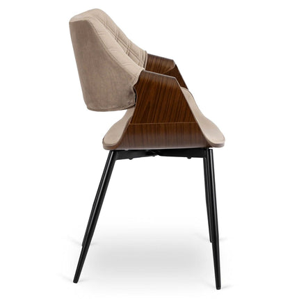 DAKOTA Beige/Walnut Veliūrinė kėdė - Beauty Kit