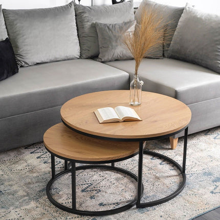 DELIA MAX kavos staliukų rinkinys, auksinio ąžuolo/juodos spalvos - Beauty Kit