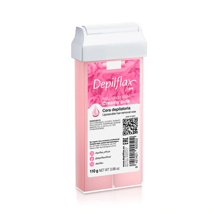 DEPILFLAX Creamy Pink depiliacijos vaškas rulete 110g – kreminis vaškas jautriai odai salonams