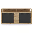 Комод BLAGO с четырьмя дверцами, 190 см, светлый дуб / черный, современный стиль лофт